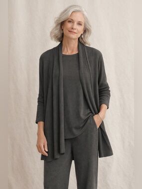 Eileen Fisher Tencel Stretch Rib Cardigan Size Large